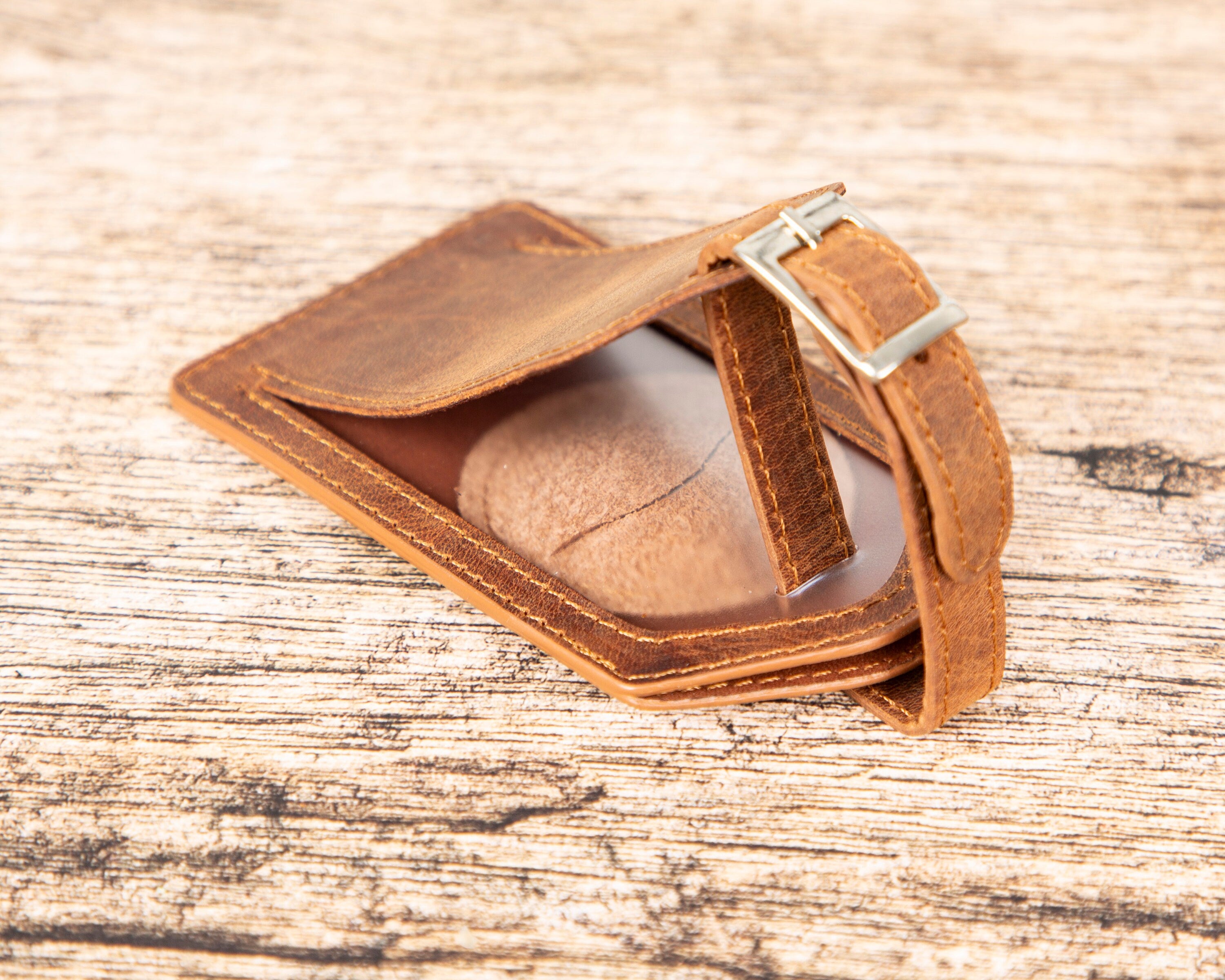 Monogram Leather AirTag Luggage Tag – Premium Personalized Travel ID, Tracker-Ready Gift for Jetsetters & Business Travelers