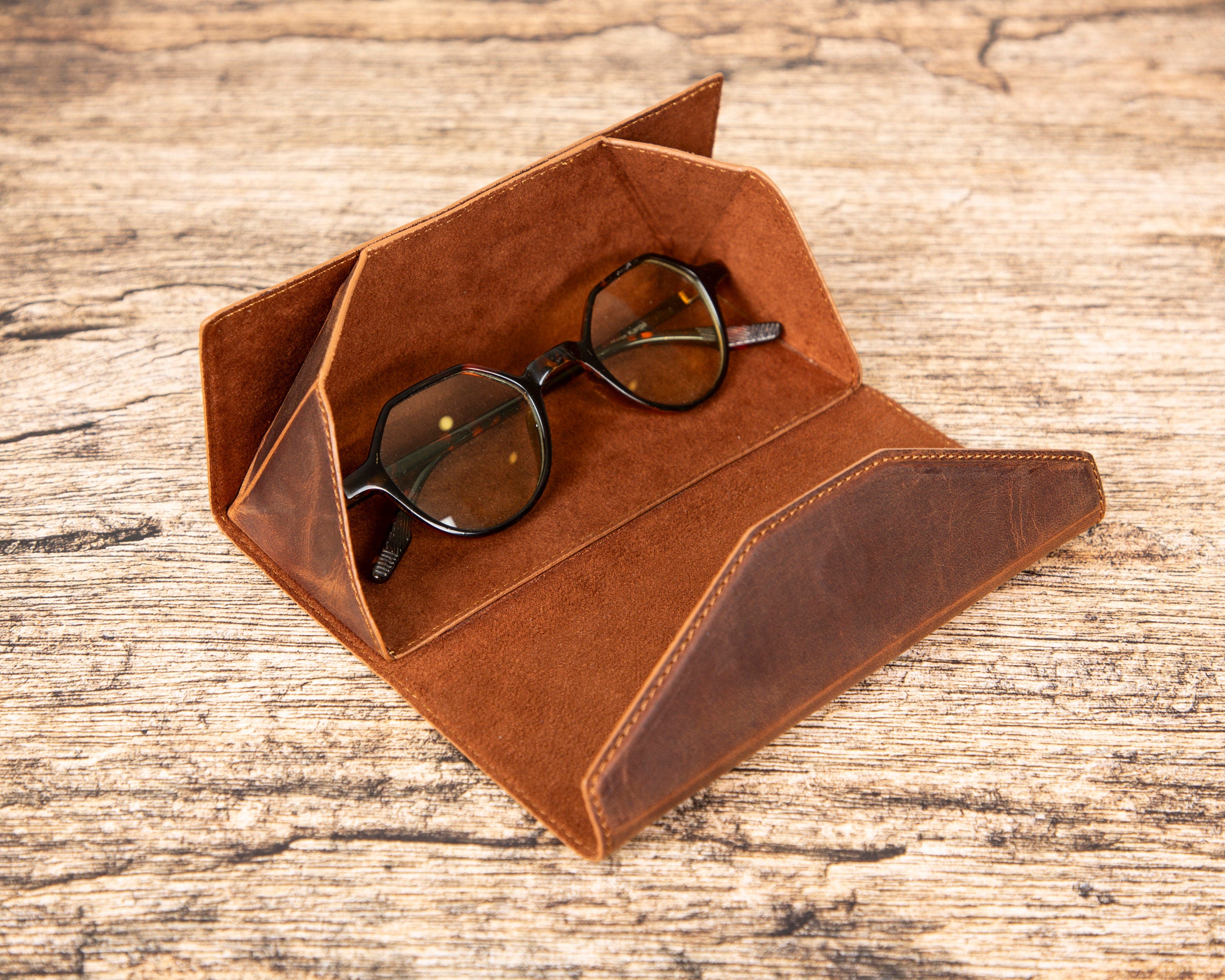 Leather Foldable Glasses Case with Magnetic Closure | Personalized, Full Grain Eyewear Protector | Nomad Leather Sunglasses Sleeve