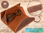 Leather Foldable Glasses Case with Magnetic Closure | Personalized, Full Grain Eyewear Protector | Nomad Leather Sunglasses Sleeve