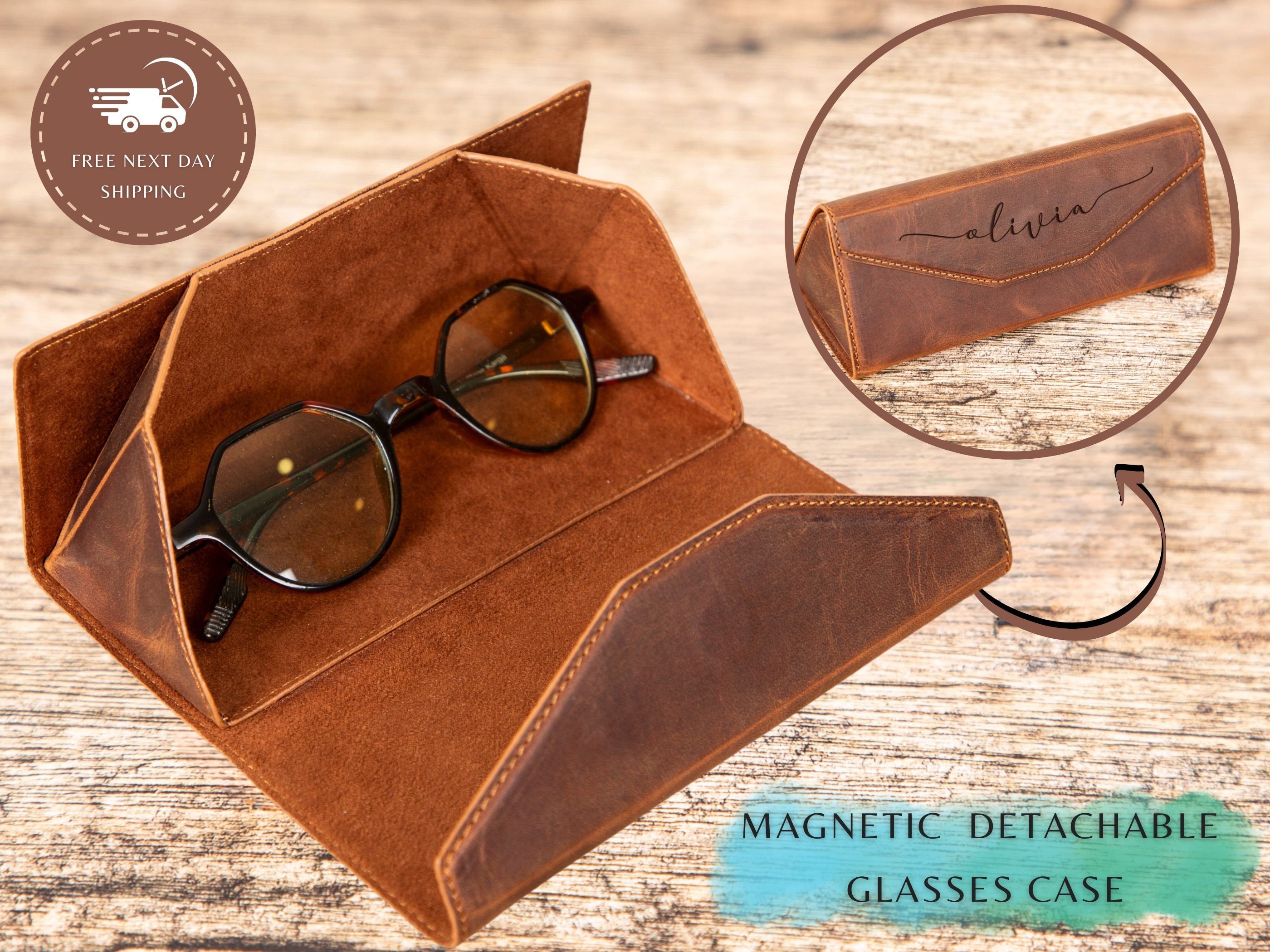 Leather Foldable Glasses Case with Magnetic Closure | Personalized, Full Grain Eyewear Protector | Nomad Leather Sunglasses Sleeve
