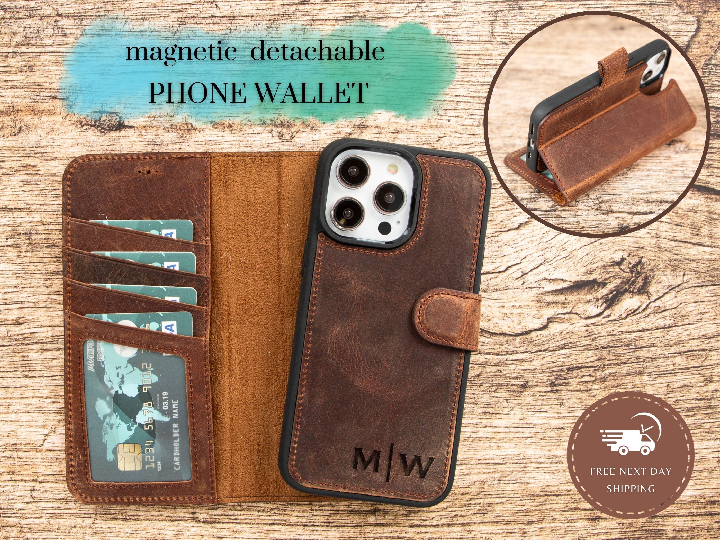 iPhone 16 Pro Max Leather Wallet Case, MagSafe Compatible, Personalized Engraved Folio Cover, Handmade Detachable Phone Case, Travel Wallet