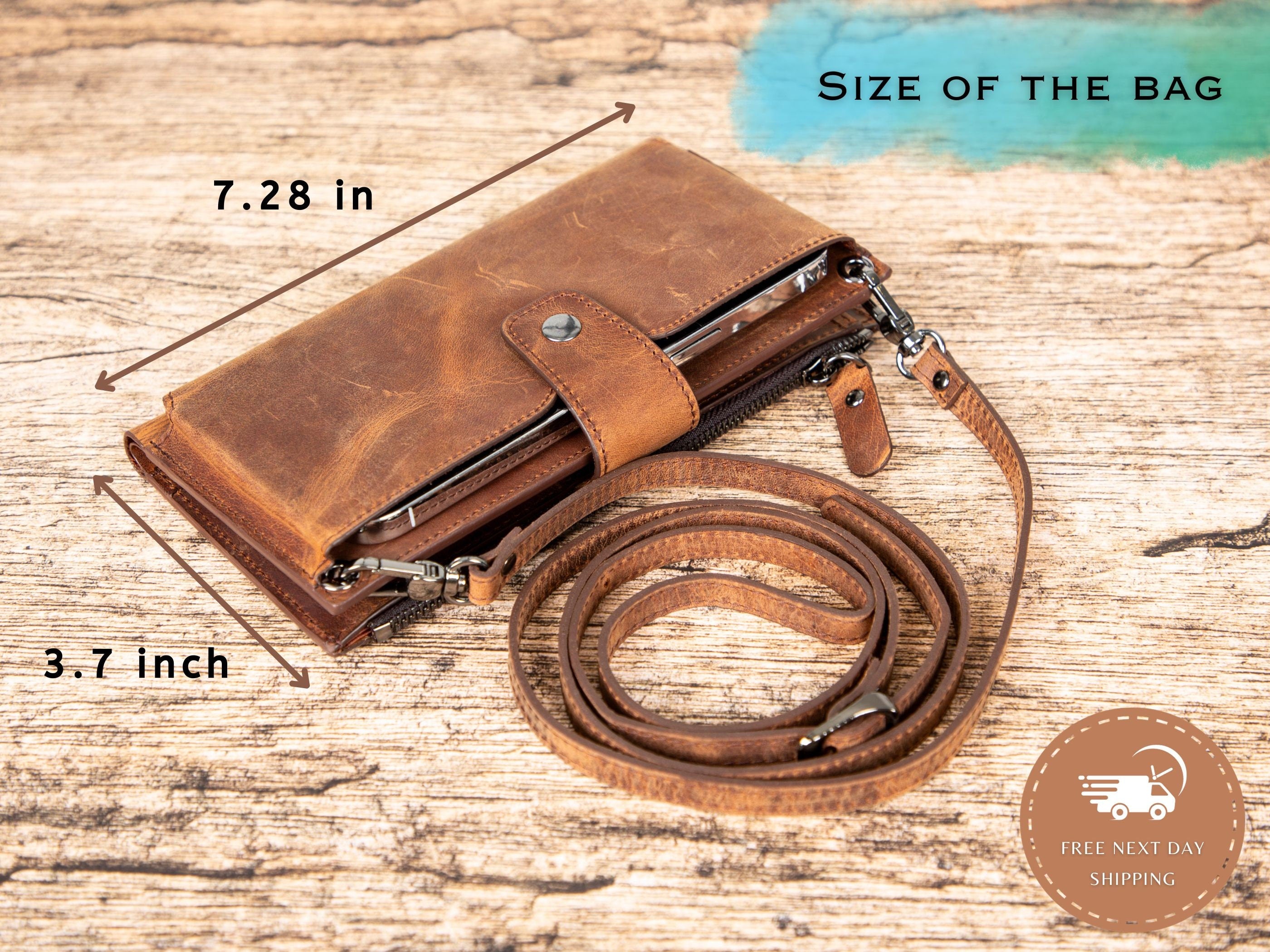 Leather Wallet with Phone Compartment, Modern Travel Accessory, Crossbody Phone Wallet, Leather Bag, Women's Purse