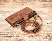 Leather Wallet with Phone Compartment, Modern Travel Accessory, Crossbody Phone Wallet, Leather Bag, Women's Purse