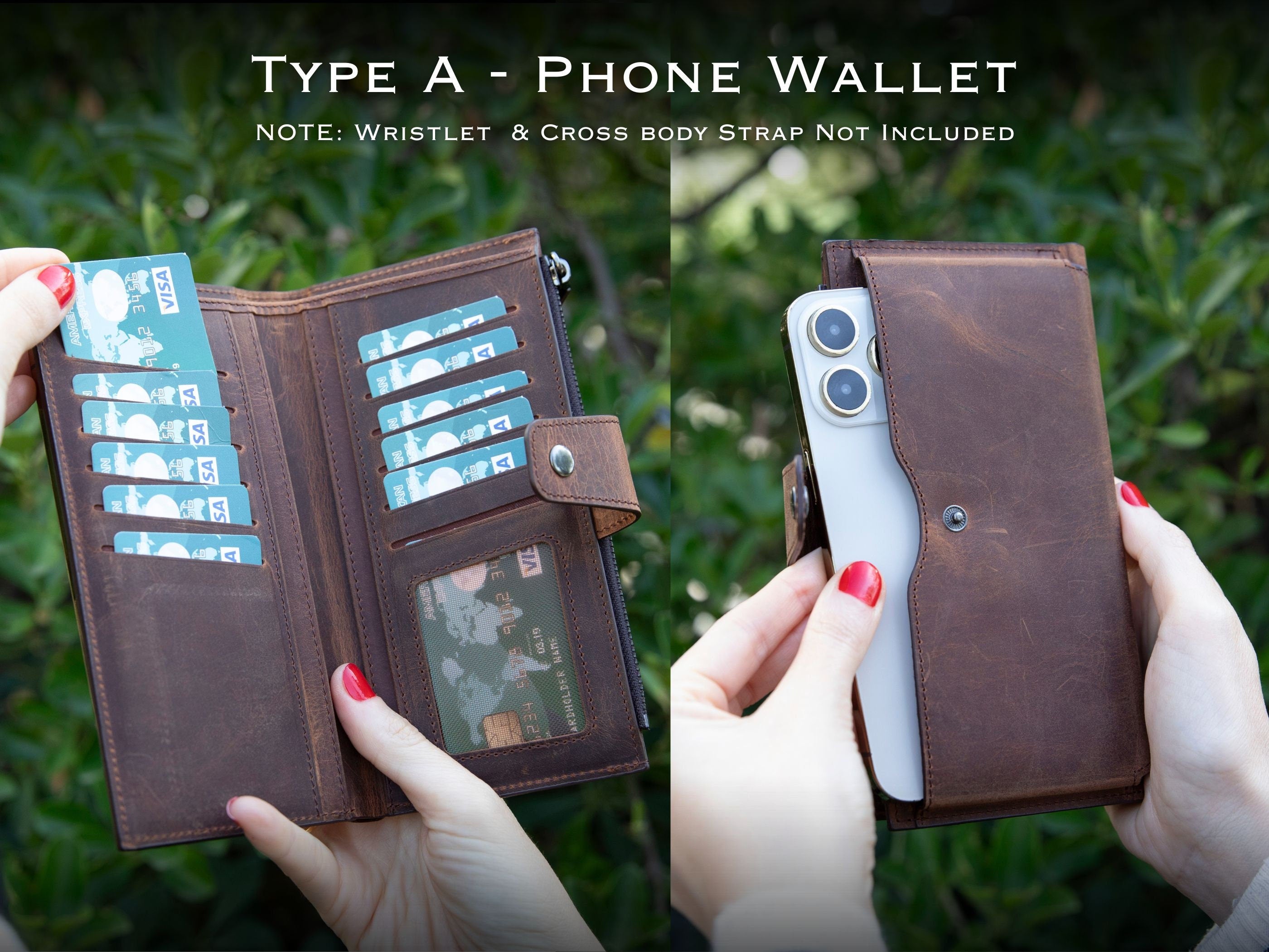 Leather Wallet with Phone Compartment, Modern Travel Accessory, Crossbody Phone Wallet, Leather Bag, Women's Purse
