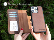 iPhone 16 Pro Leather Cover, 16 Pro Max Case, Leather Phone Wallet, MagSafe Compatible Modern Travel Phone Case