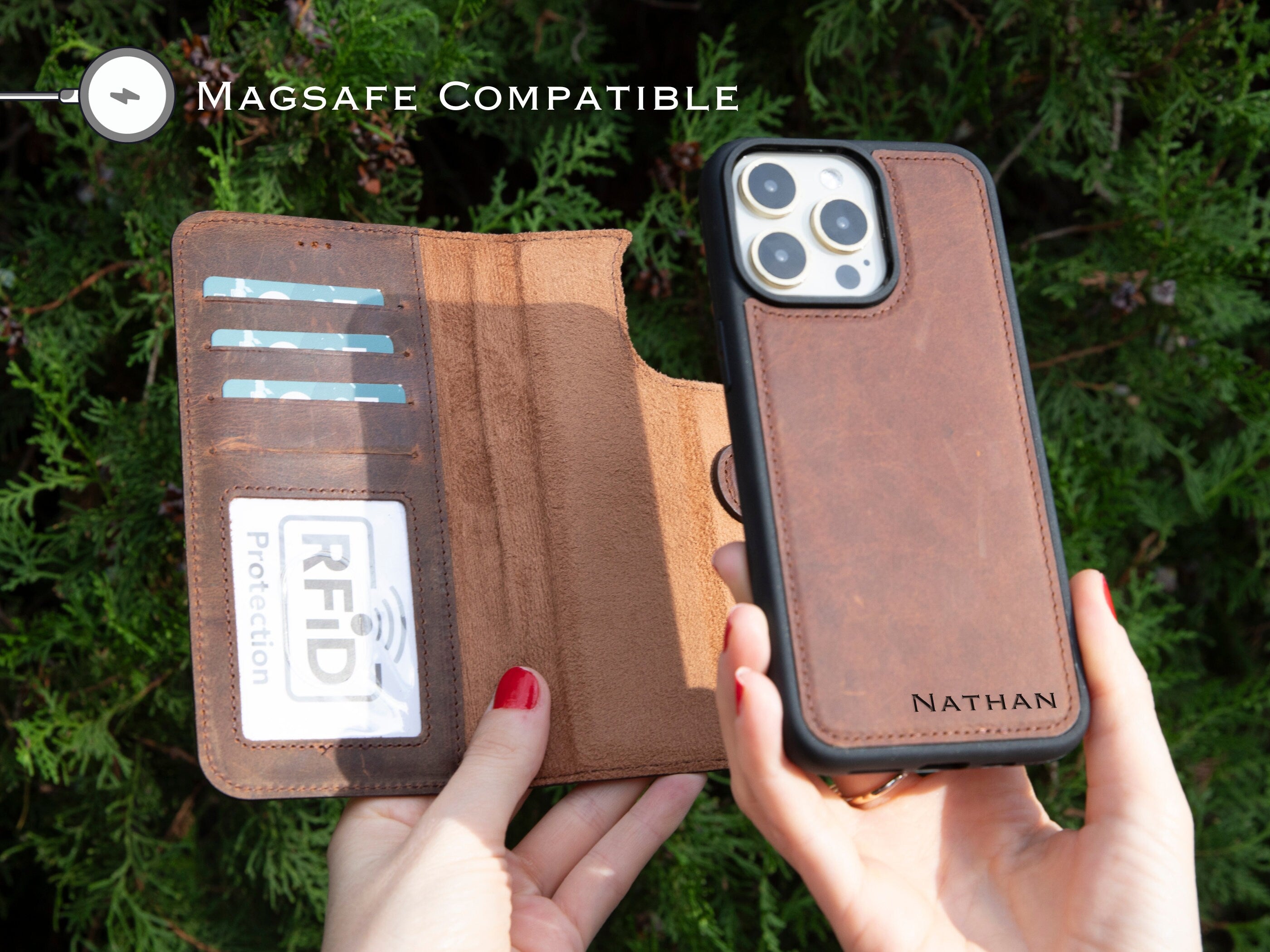iPhone 16 Pro Leather Cover, 16 Pro Max Case, Leather Phone Wallet, MagSafe Compatible Modern Travel Phone Case