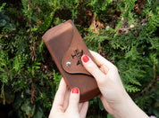 Personalized Full Grain Leather Glasses Case | Eyewear Protector with Snap Closure | Sunglasses Sleeve
