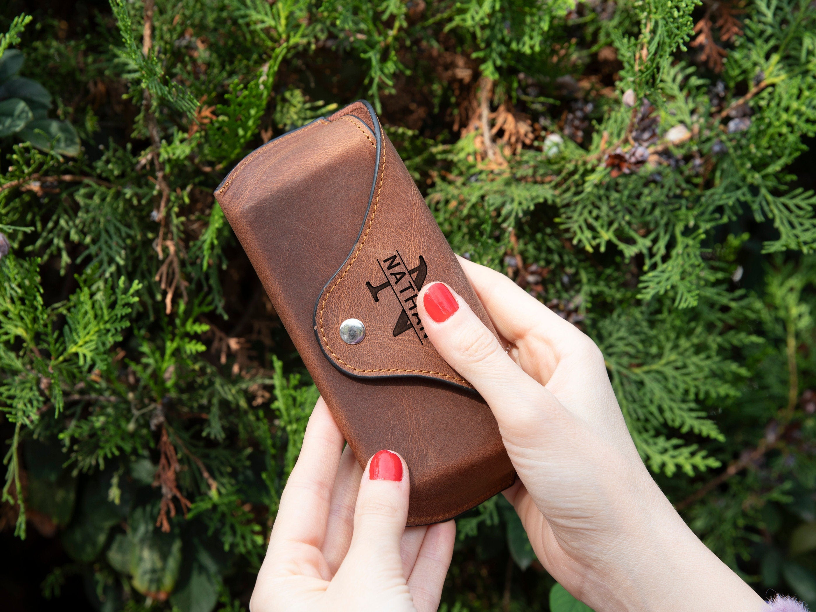 Personalized Full Grain Leather Glasses Case | Eyewear Protector with Snap Closure | Sunglasses Sleeve