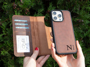 iPhone 16 Pro Leather Cover, 16 Pro Max Case, Leather Phone Wallet, MagSafe Compatible Modern Travel Phone Case