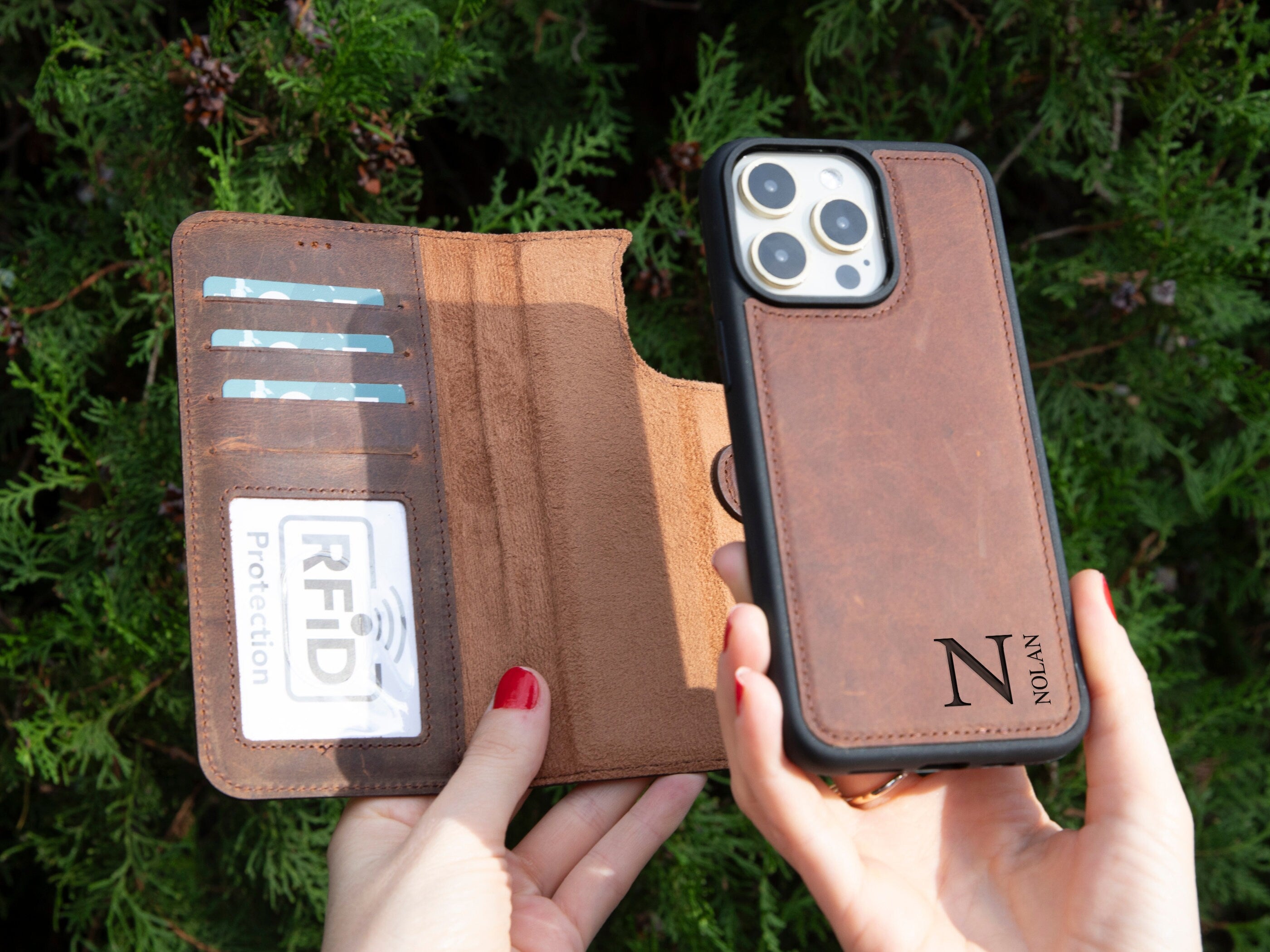 iPhone 16 Pro Leather Cover, 16 Pro Max Case, Leather Phone Wallet, MagSafe Compatible Modern Travel Phone Case