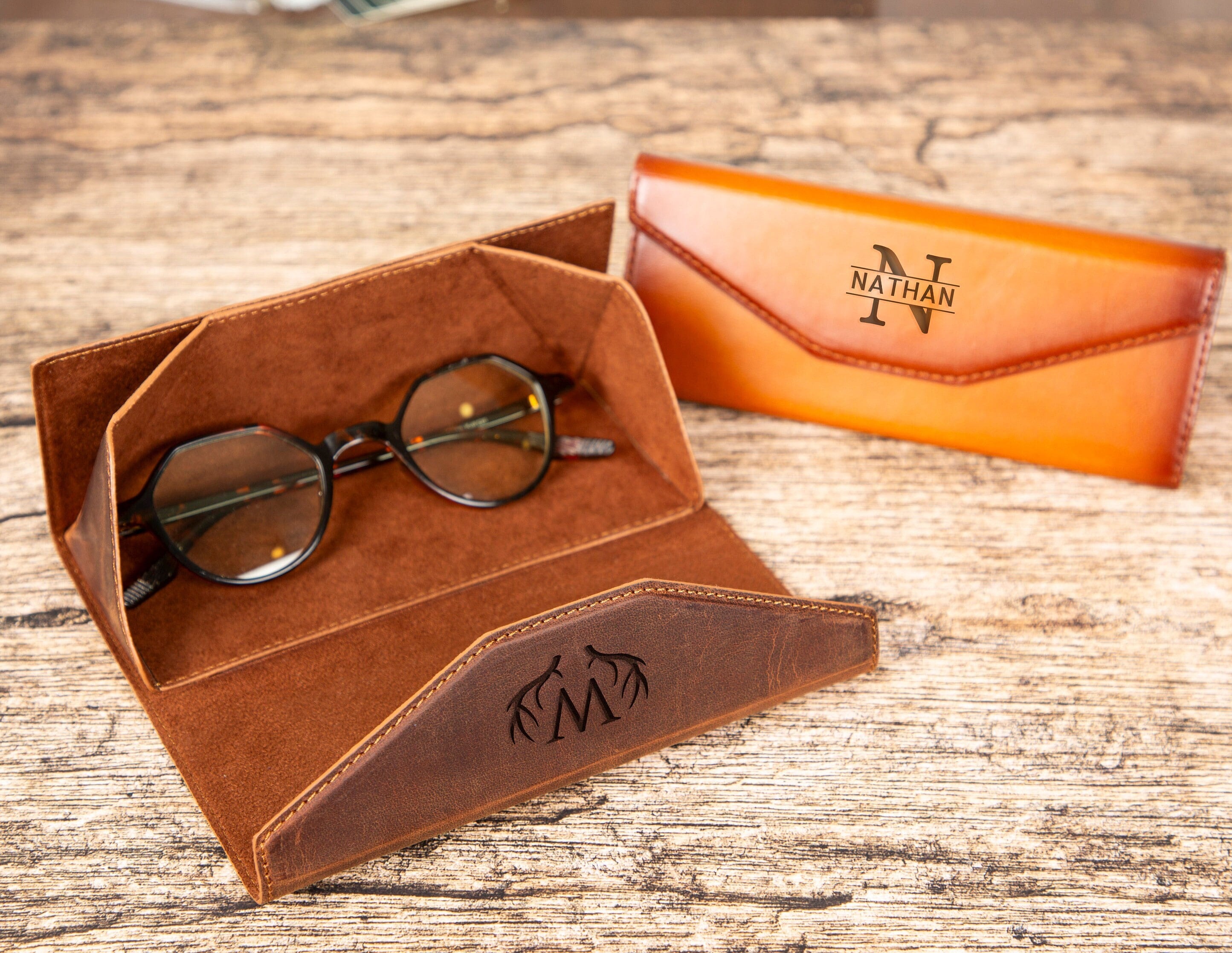 Leather Foldable Glasses Case | Eyeglass Case with Magnetic Closure | Personalized, Full Grain Eyewear Protector | Leather Sunglasses Sleeve