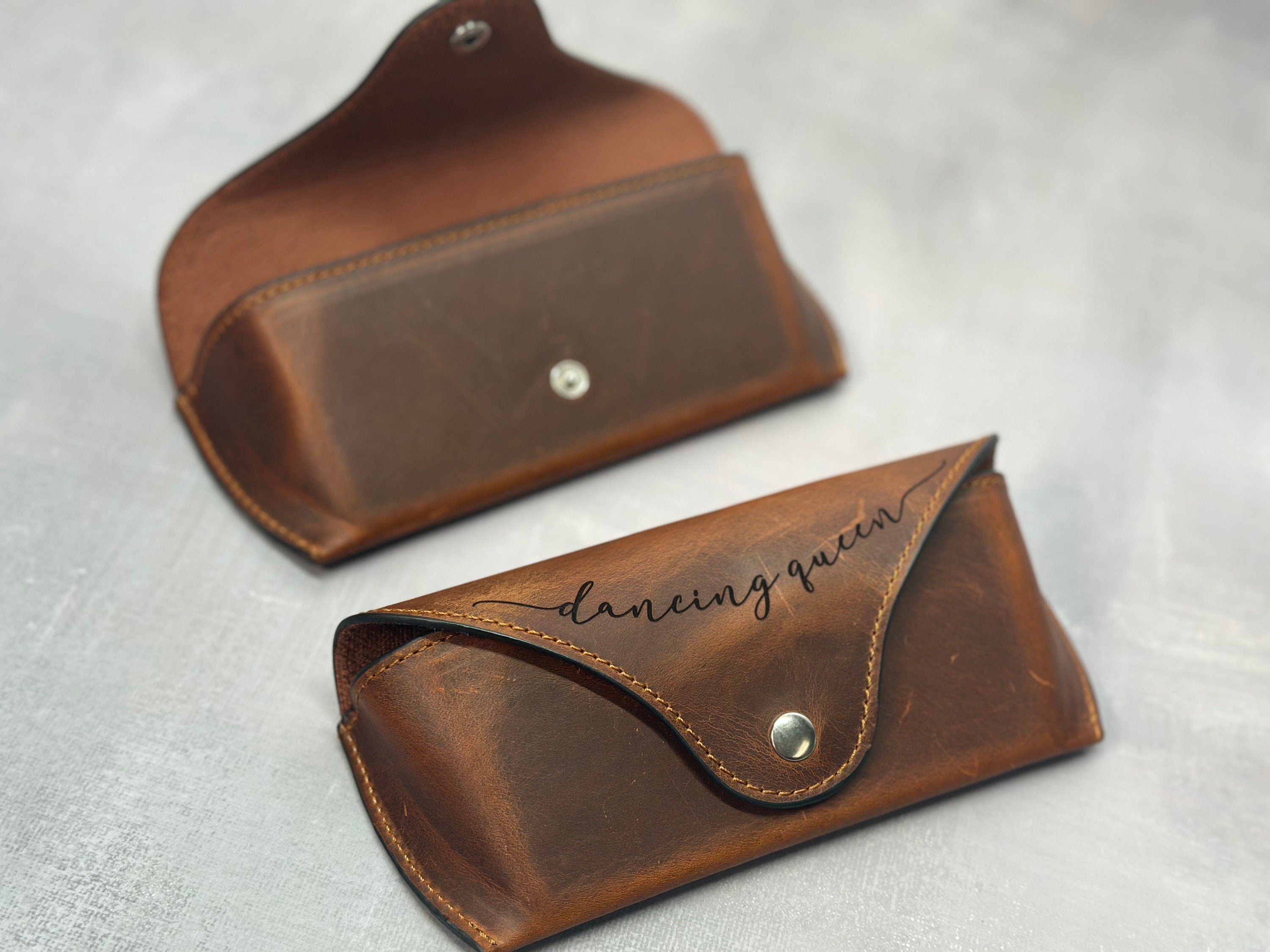Leather Glasses Case with Snap Closure | Personalized, Full Grain Eyewear Protector | Nomad Leather Sunglasses Sleeve