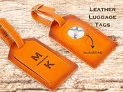 Leather Luggage Tag with Airtag pocket, Personalized luggage tag, Customized Genuine Leather Luggage Tag, Engraved Baggage Tags