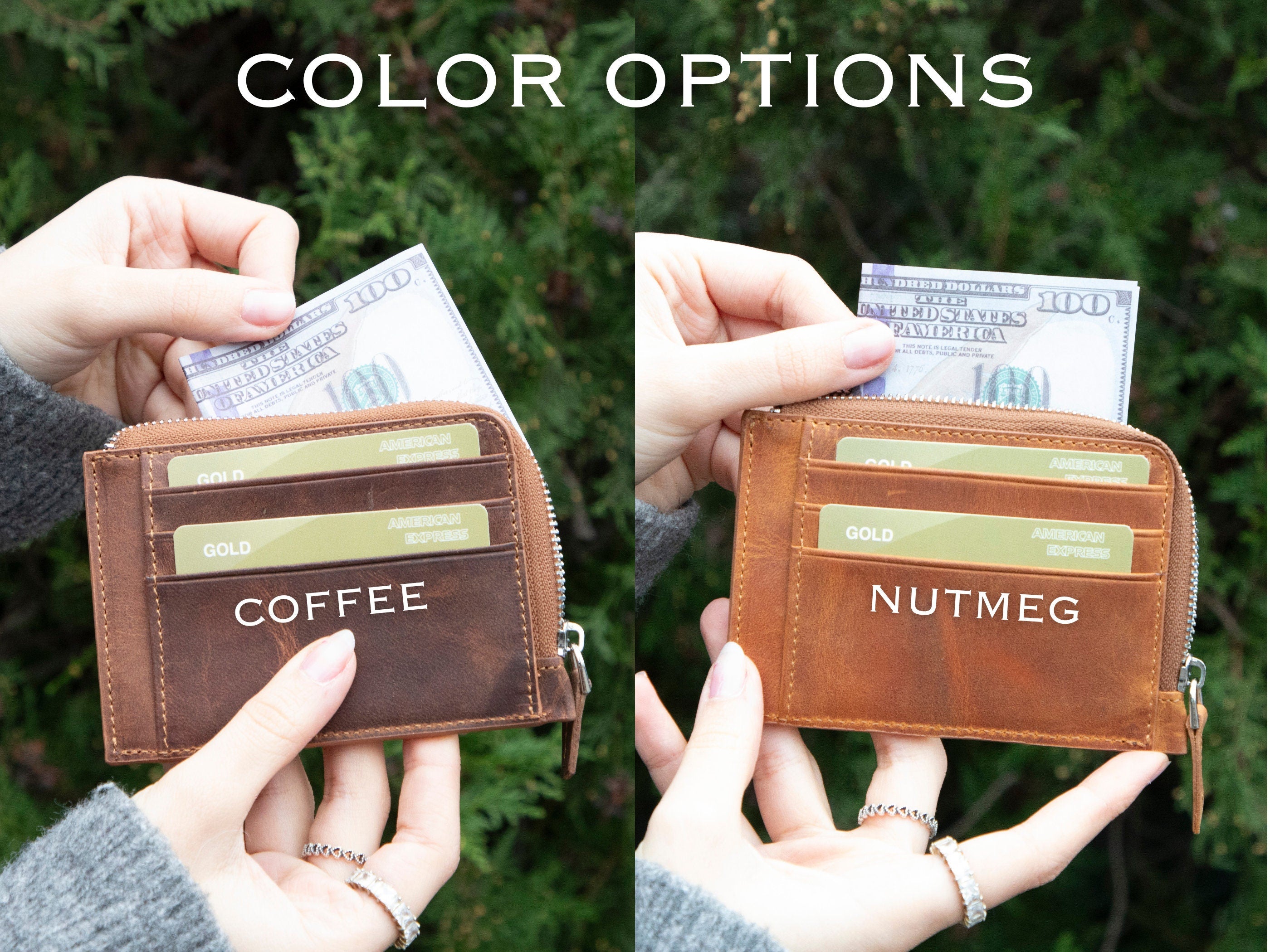 Personalized Wallet, Leather Wallet with Zipper Pouch, Everyday Wallet, Modern Travel Accessory