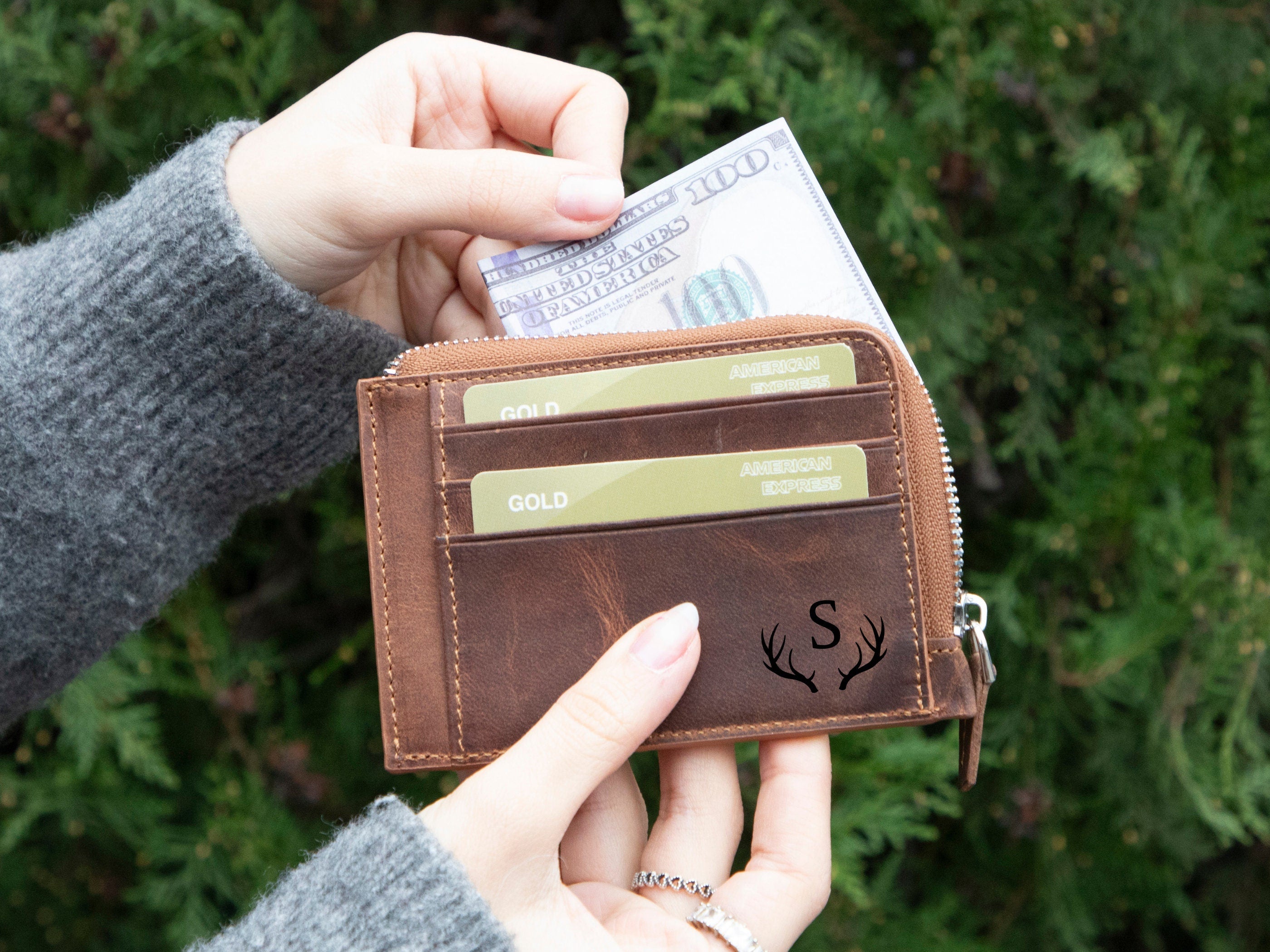 Personalized Wallet, Leather Wallet with Zipper Pouch, Everyday Wallet, Modern Travel Accessory