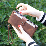Wristlet Phone Wallet | Leather Wallet with Phone Compartment, Modern Travel Accessory, Crossbody Phone Wallet, Leather Bag, Women's Purse