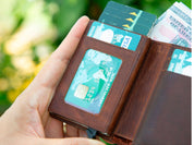 Leather Wallet with Zipper Pouch, Personalized Pop up Wallet, Mechanical Card Holder, Modern Travel Accessory