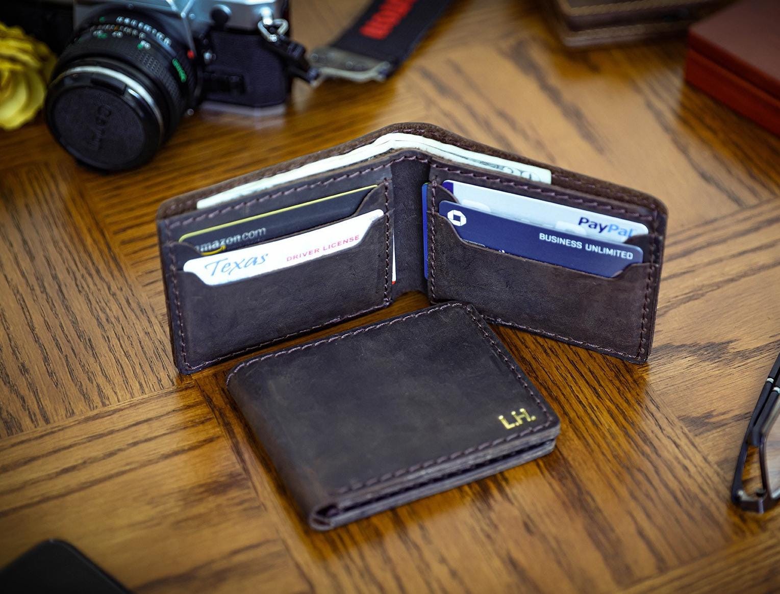 Gift Dad Personalized Leather Wallet Handmade Bifold Wallet Card Holder