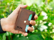 Personalized Mens Wallet, Leather Wallet with Zipper Pouch, Mechanical Card Holder, Modern Travel Accessory