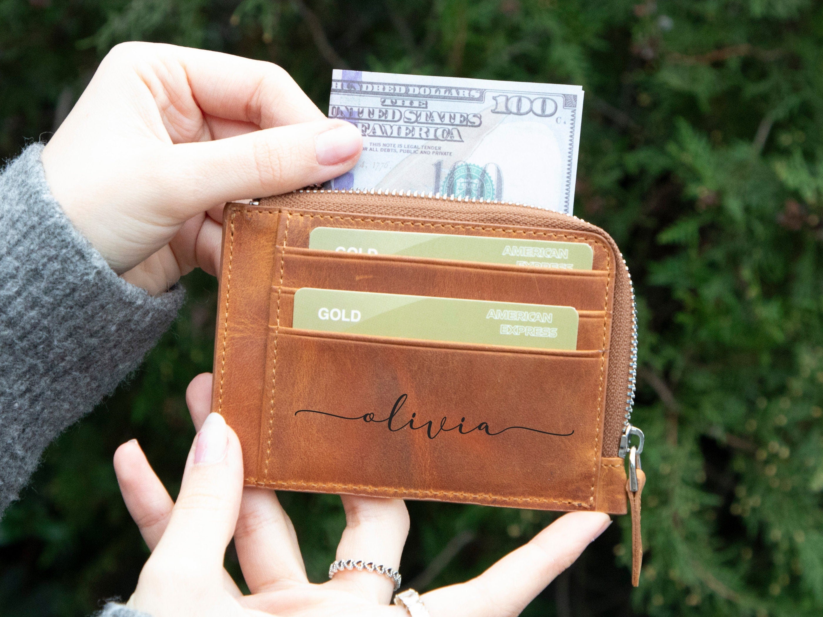 Personalized Wallet, Leather Wallet with Zipper Pouch, Everyday Wallet, Modern Travel Accessory