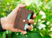 Personalized Mens Wallet, Leather Wallet with Zipper Pouch, Mechanical Card Holder, Modern Travel Accessory