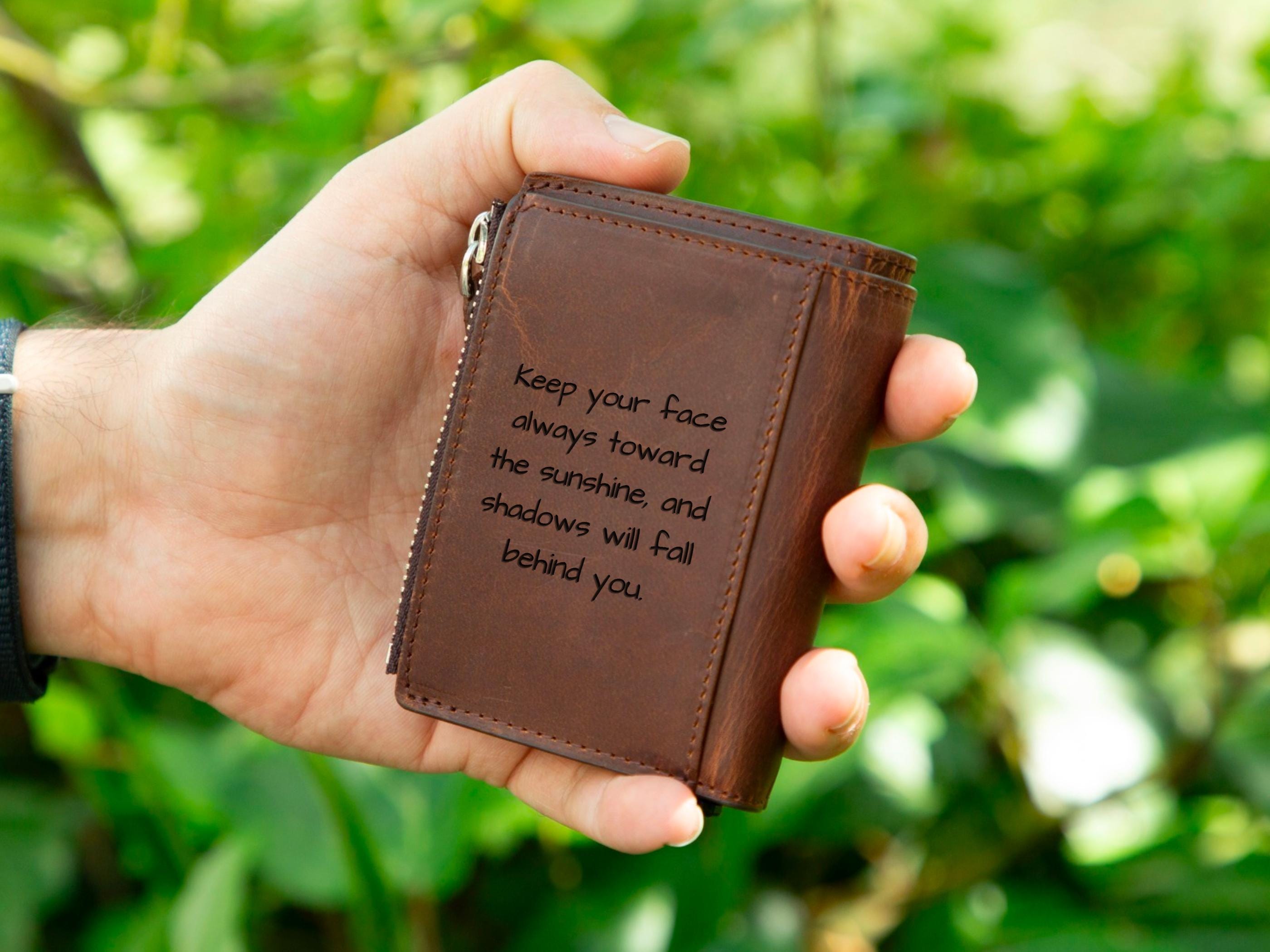 Personalized Mens Wallet, Leather Wallet with Zipper Pouch, Mechanical Card Holder, Modern Travel Accessory
