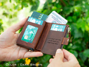 Personalized Mens Wallet, Leather Wallet with Zipper Pouch, Mechanical Card Holder