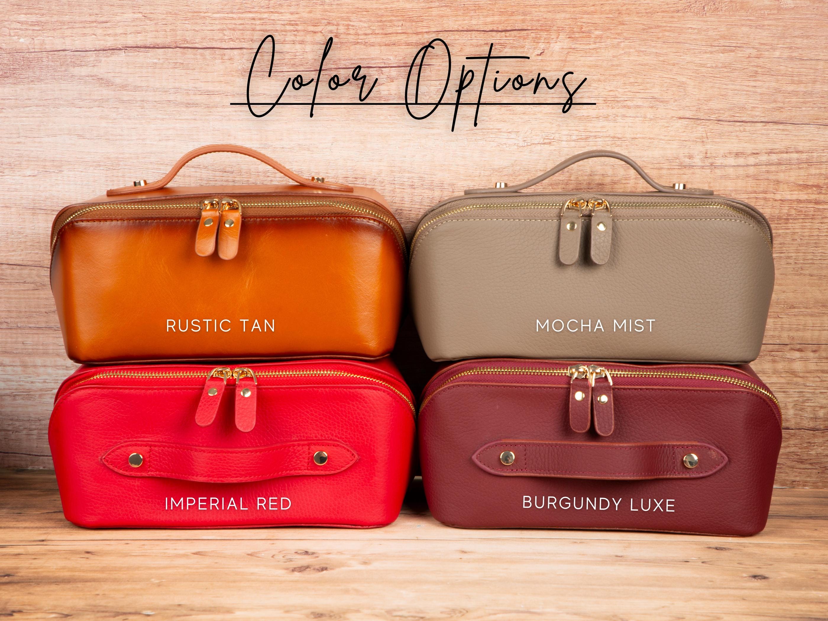 custom makeup bag travel cosmetic bag case manufacturers Personalized Leather Cosmetics Bag, Women's Travel Makeup Bag, Personalized Toiletry Bag Rustic Tan / Monogram #9