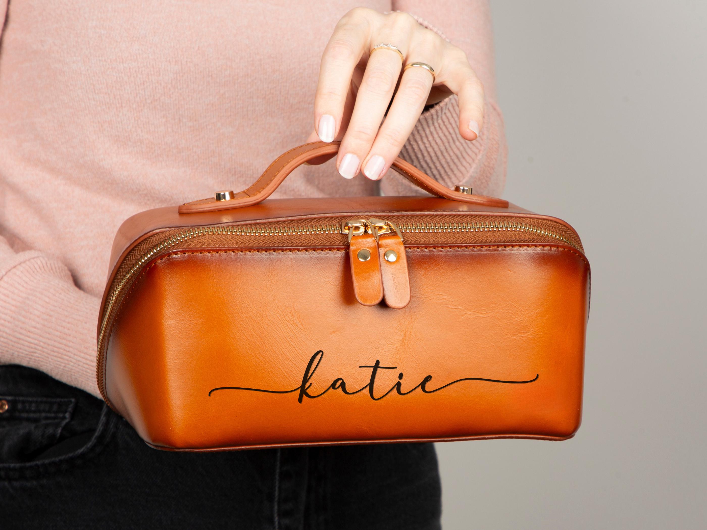 Personalized Leather Cosmetics Bag Travel Makeup Bag Personalized Toiletry Bag
