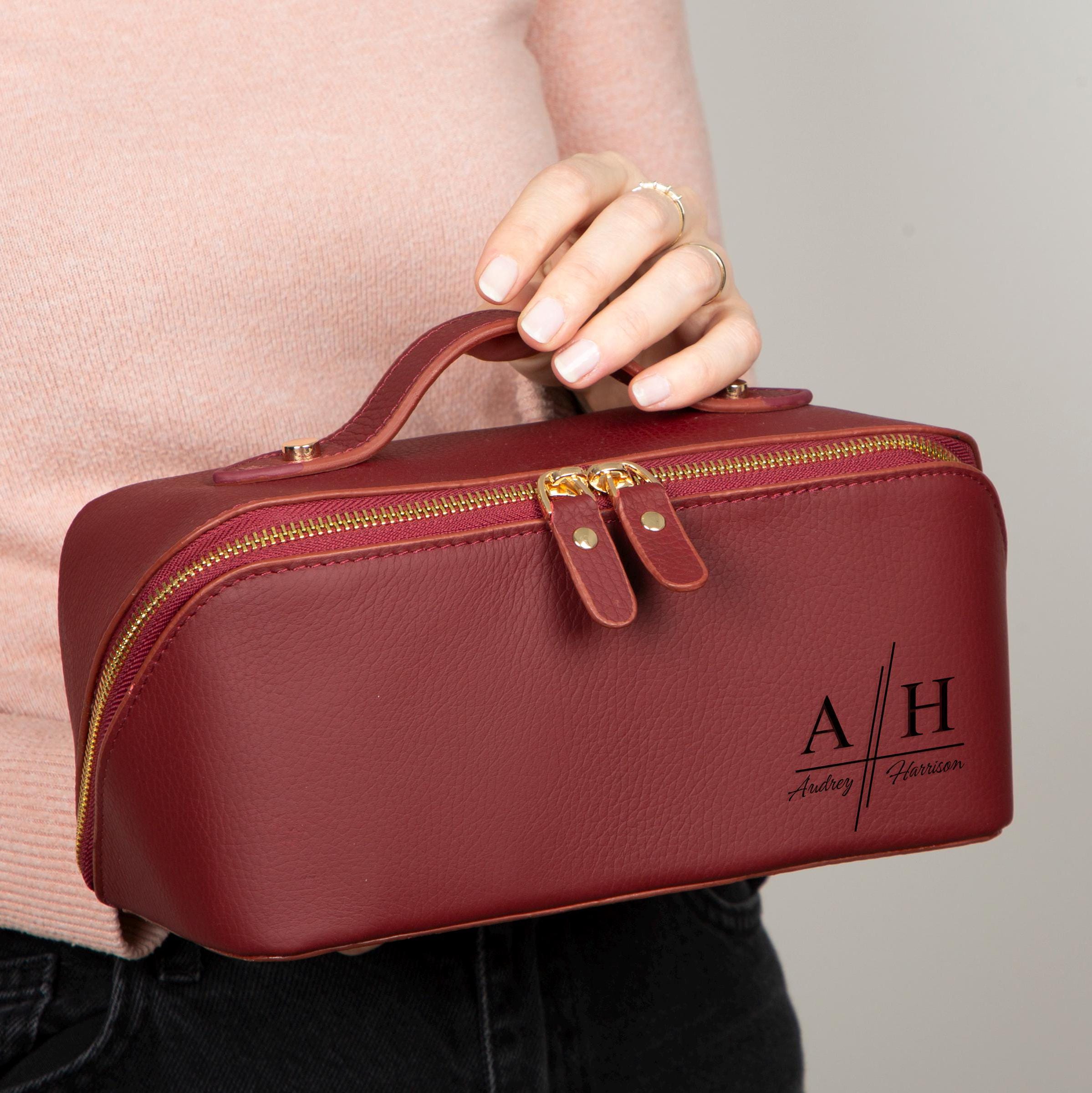 Luxury Personalized Leather Makeup Bag – Custom Cosmetic Organizer Travel & Everyday Use Laser Engraved Travel Bag Her