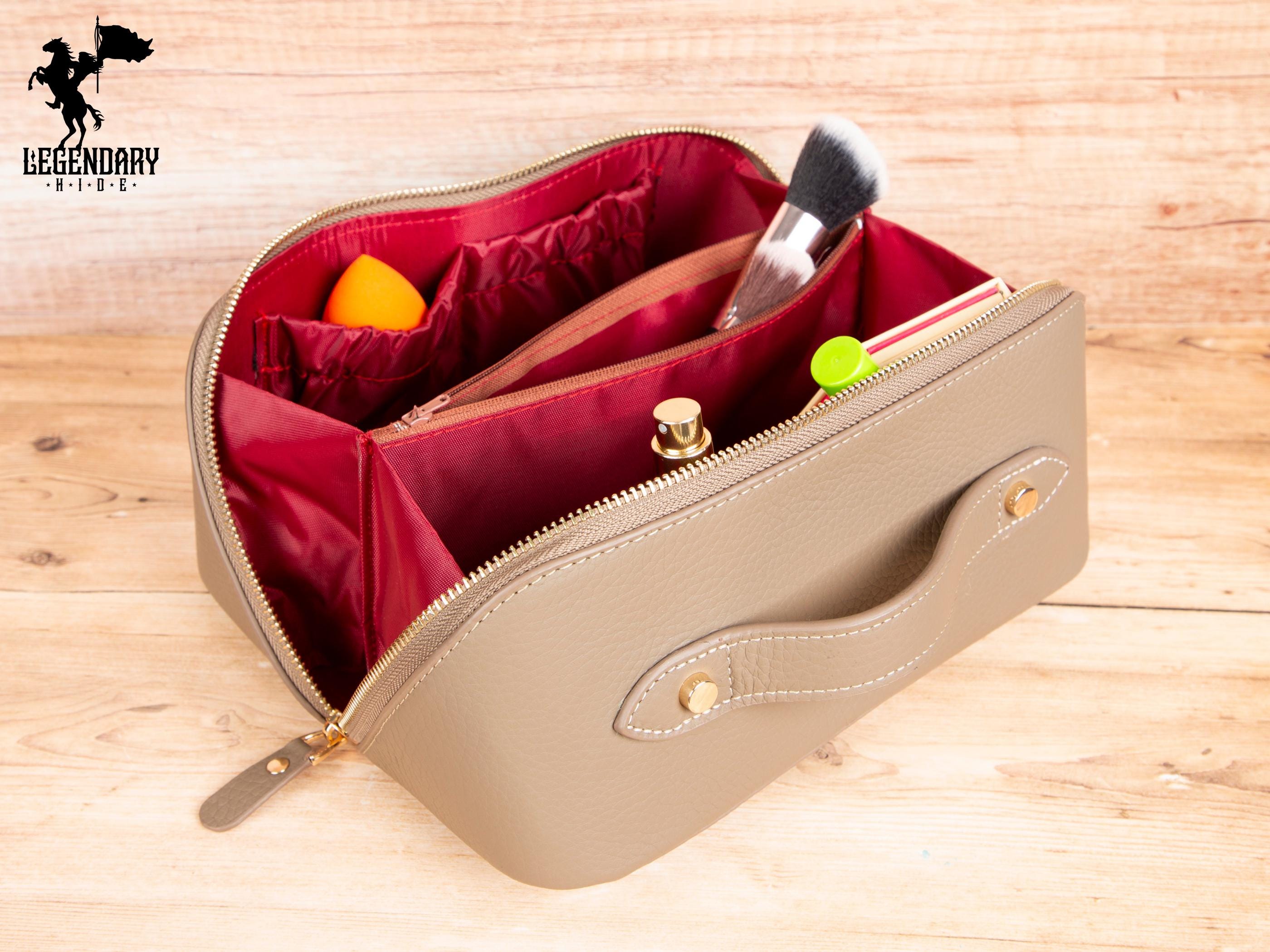 custom makeup bag travel cosmetic bag case manufacturers Personalized Leather Cosmetics Bag, Women's Travel Makeup Bag, Personalized Toiletry Bag Rustic Tan / Monogram #9