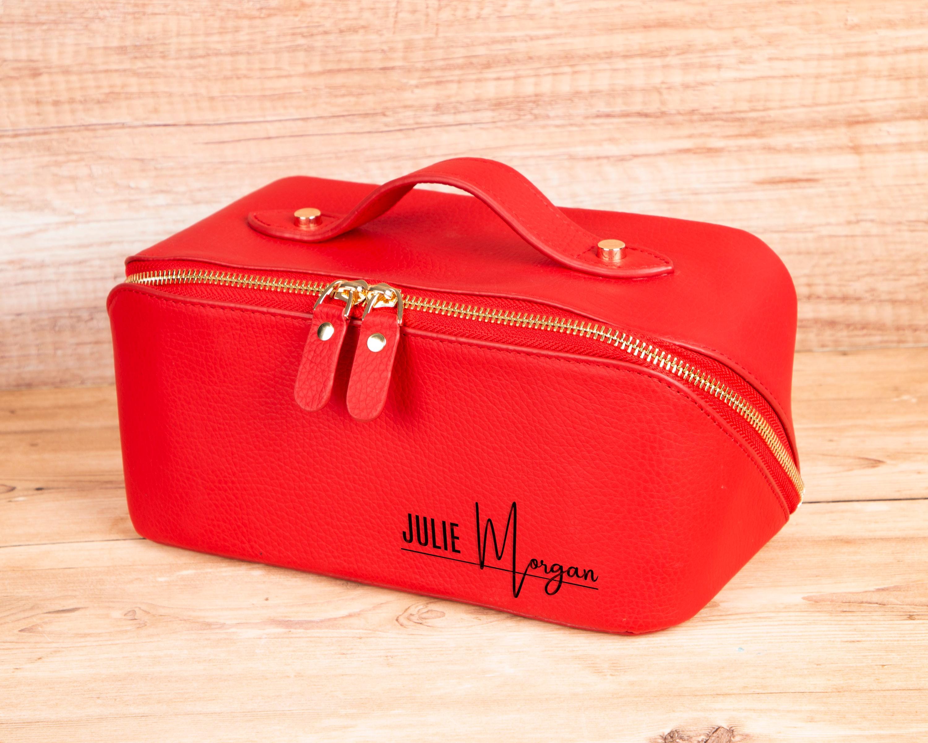 Luxury Personalized Leather Makeup Bag – Custom Cosmetic Organizer for Travel & Everyday Use, Laser Engraved Travel Bag for Her