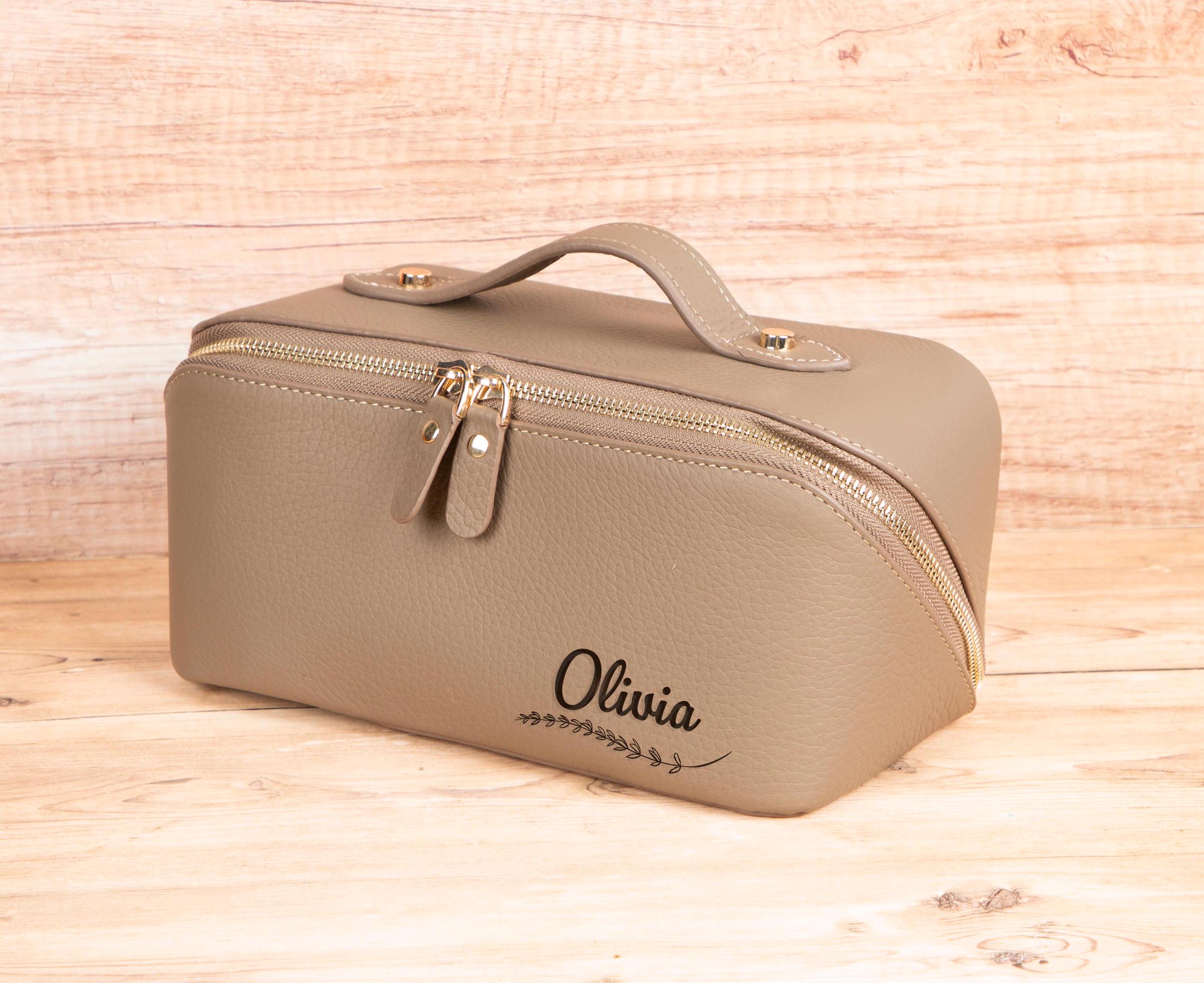 Luxury Personalized Leather Makeup Bag – Custom Cosmetic Organizer for Travel & Everyday Use, Laser Engraved Travel Bag for Her