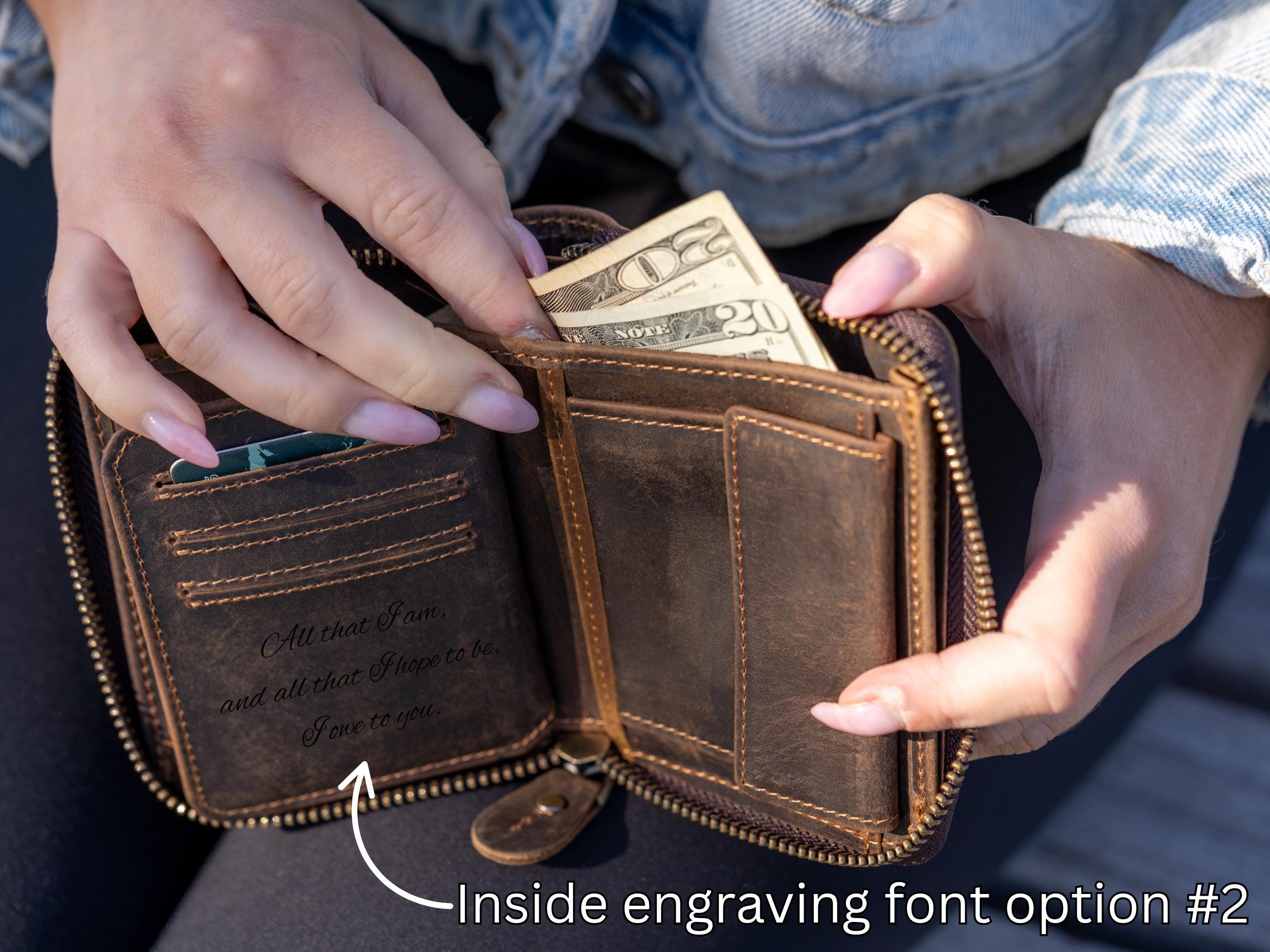 Custom Leather Wallet for Mom, Mother’s Day Gift for Wife or Grandma, Personalized Zipper Wallet with Name, Gift for Her from Daughter