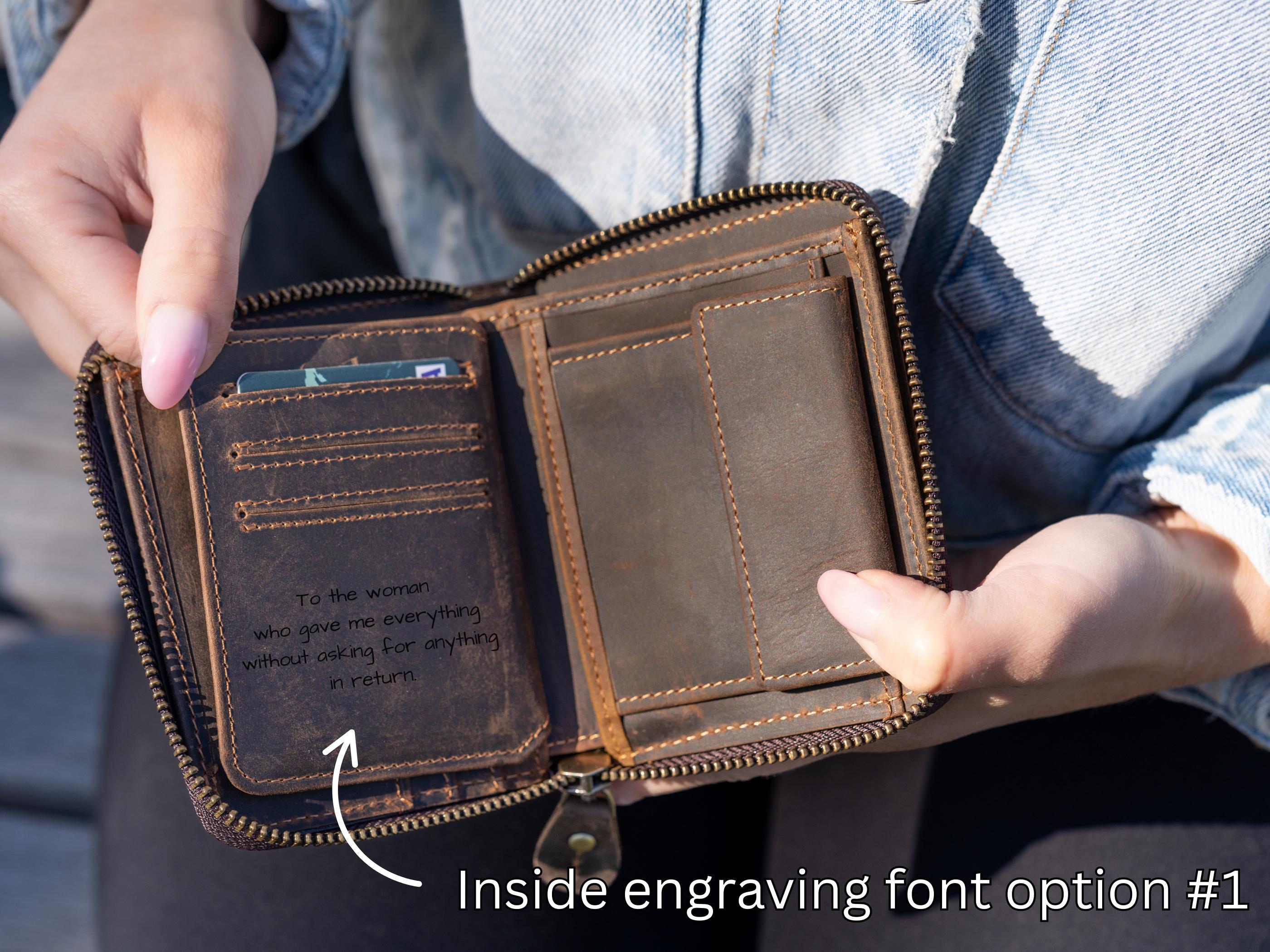 Custom Leather Wallet for Mom, Mother’s Day Gift for Wife or Grandma, Personalized Zipper Wallet with Name, Gift for Her from Daughter