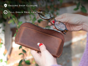 Leather Glasses Case with Snap Closure | Personalized, Full Grain Eyewear Protector | Nomad Leather Sunglasses Sleeve