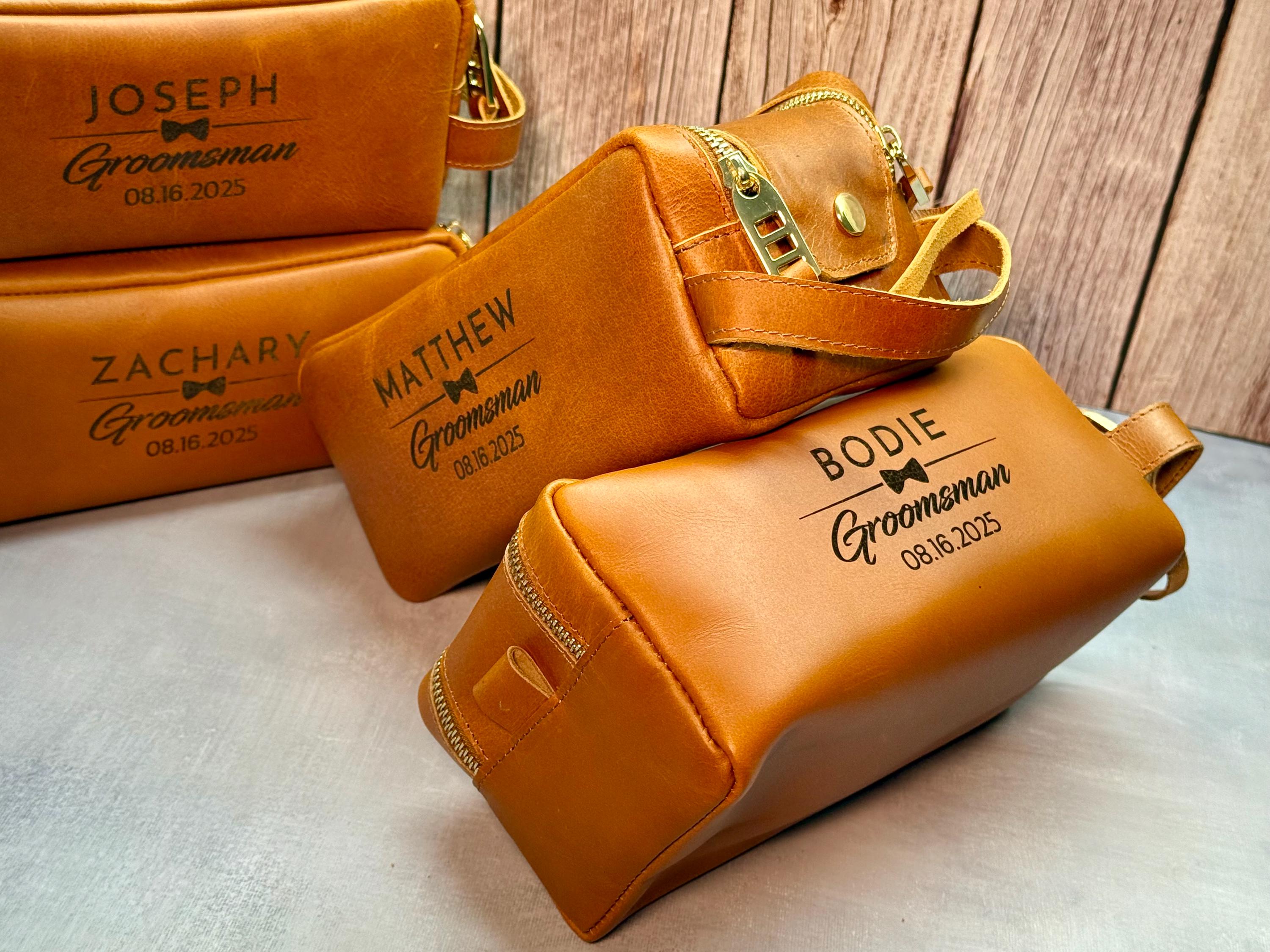 Groomsmen Gift – Personalized Leather Dopp Kit, Custom Toiletry Bag for Men, Top Grain Leather Travel Bag, Best Man Gift