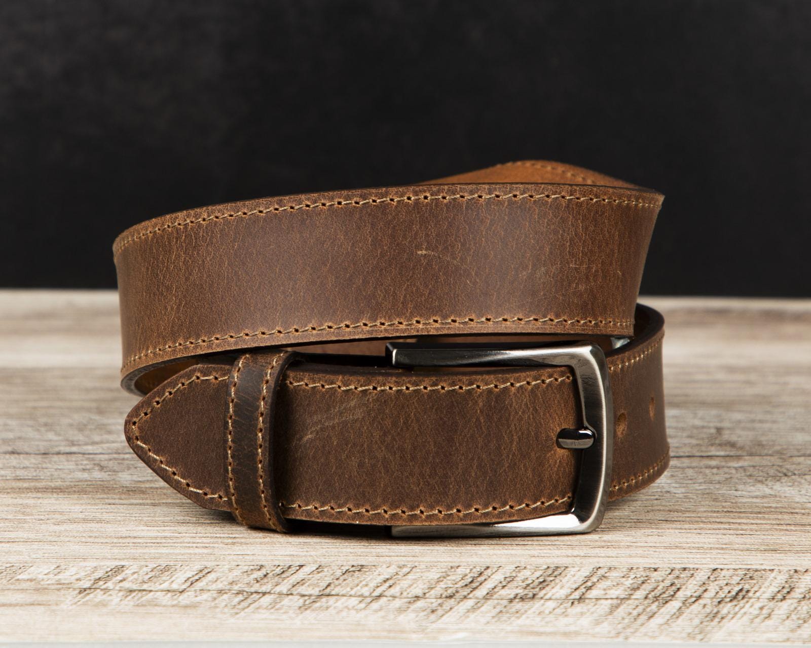 Detachable Buckle Buffalo Leather Belt – Full Grain Custom Belt for Him, Personalized Gift, 3rd Anniversary, Birthday Husband