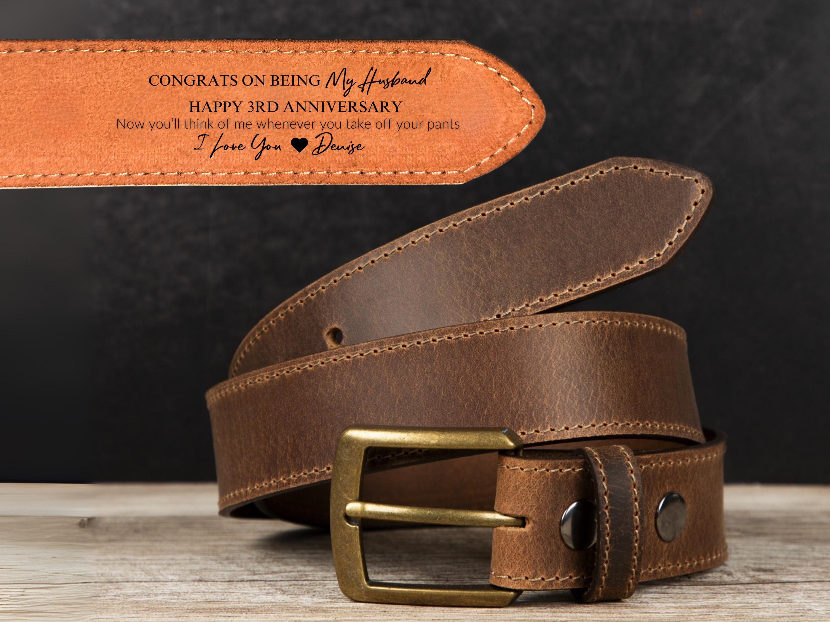 Detachable Buckle Buffalo Leather Belt – Full Grain Custom Belt for Him, Personalized Gift, 3rd Anniversary, Birthday Husband