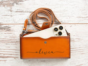 Leather Wallet with Phone Compartment, Modern Travel Accessory, Crossbody Phone Wallet, Leather Bag, Women's Purse