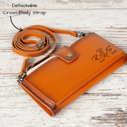 Personalized Leather Crossbody iPhone 17 Wallet, Light Brown Women’s Purse with Strap, Travel Wallet & Card Holder, Stylish Women Purse