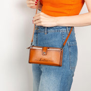Personalized Leather Crossbody iPhone 17 Wallet, Light Brown Women’s Purse with Strap, Travel Wallet & Card Holder, Stylish Women Purse