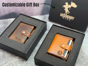 Personalized Leather Wallet for Men, Custom Engraved Bifold with Coin Zipper, ID Window & Card Slots, Name or Logo Gift for Him Husband Dad