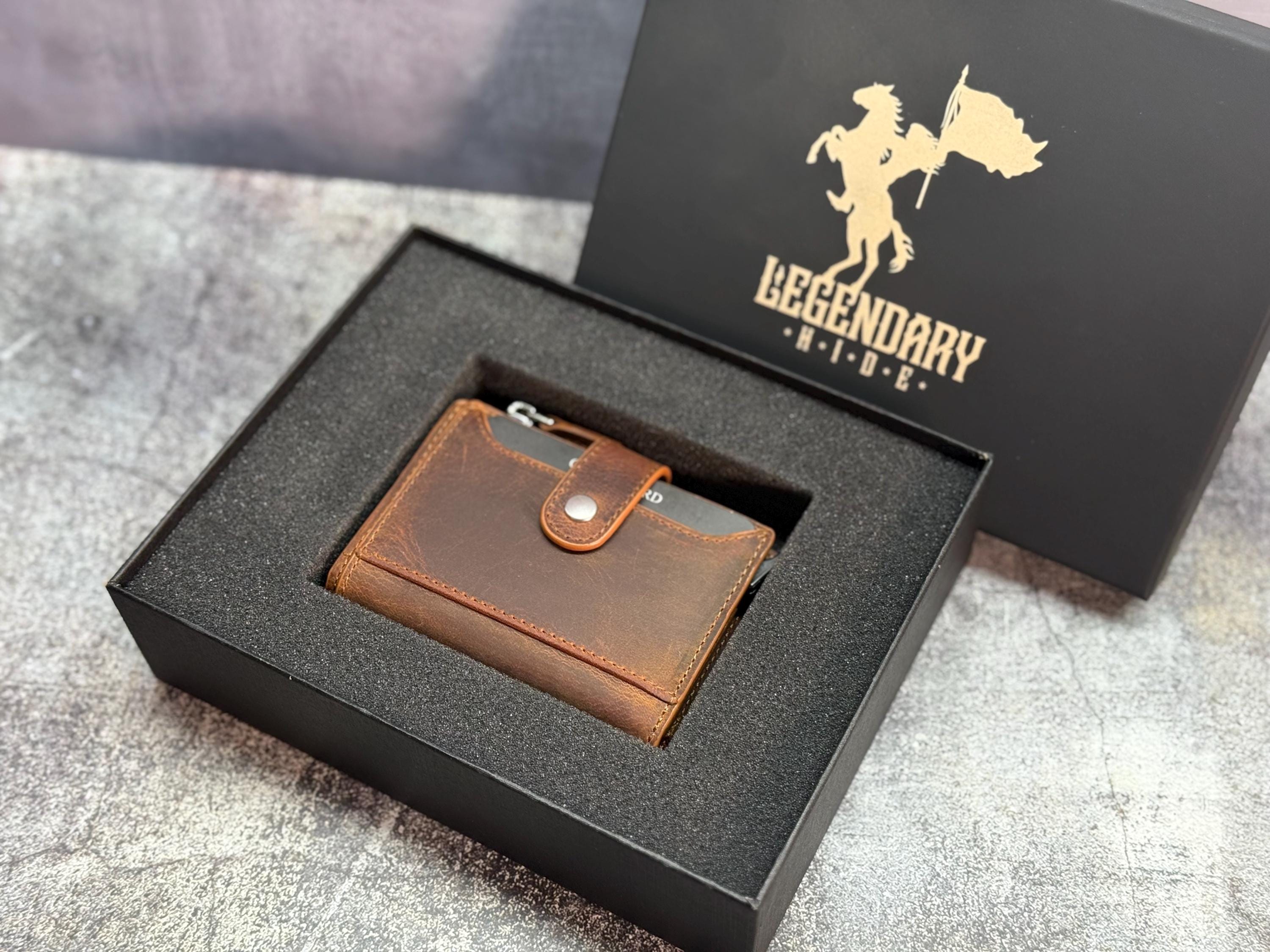 Personalized Leather Wallet for Men, Custom Engraved Bifold with Coin Zipper, ID Window & Card Slots, Name or Logo Gift for Him Husband Dad