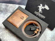 Personalized Leather Gift Set for Him – Belt + Wallet + Gift Box | Removable ID Holder | Anniversary & Birthday Gift, Boyfriend Present