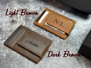 Custom Minimalist Wallet – Personalized Leather Card Holder for Men, Engraved Monogram, Wallet with Money Clip
