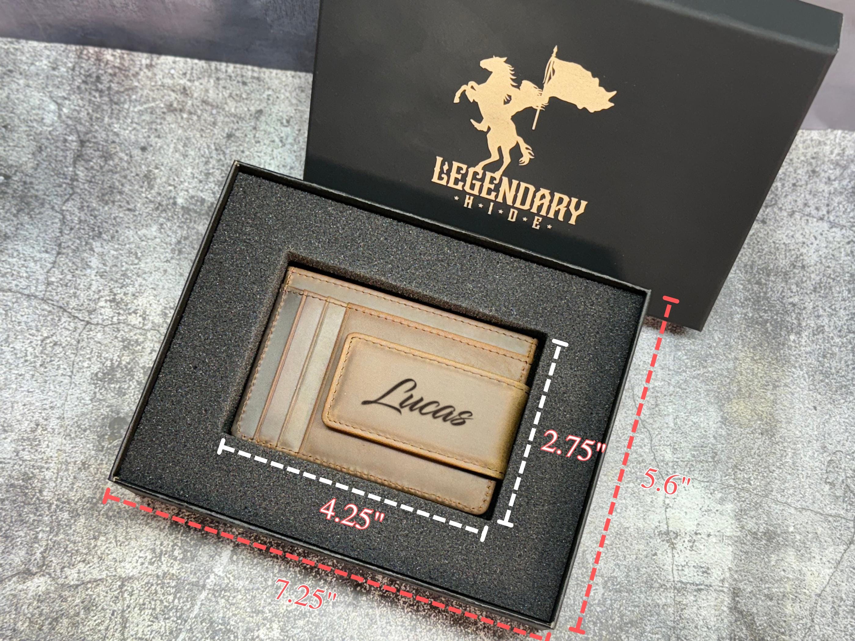 Custom Minimalist Wallet – Personalized Leather Card Holder for Men, Engraved Monogram, Wallet with Money Clip