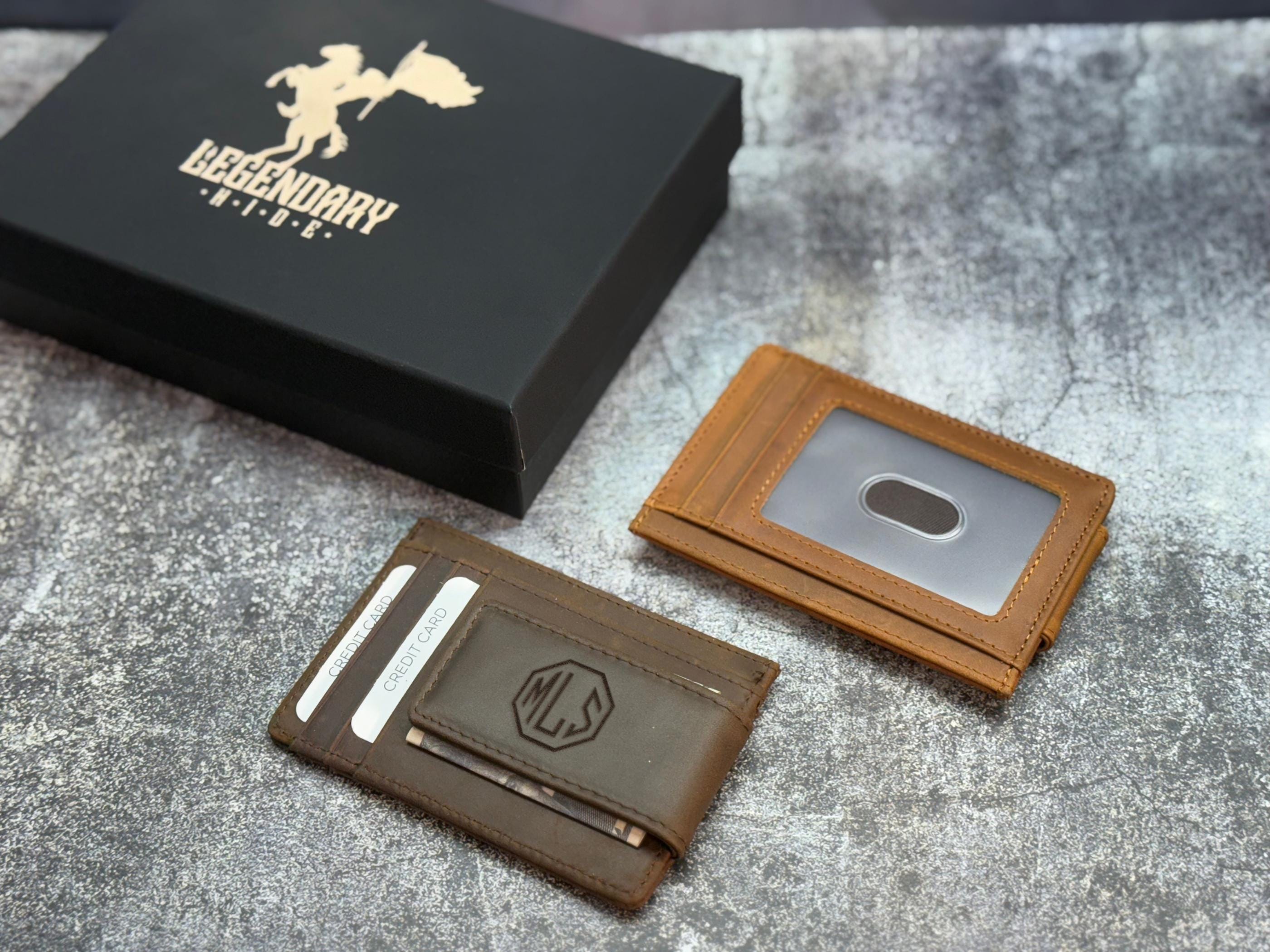 Custom Minimalist Wallet – Personalized Leather Card Holder for Men, Engraved Monogram, Wallet with Money Clip