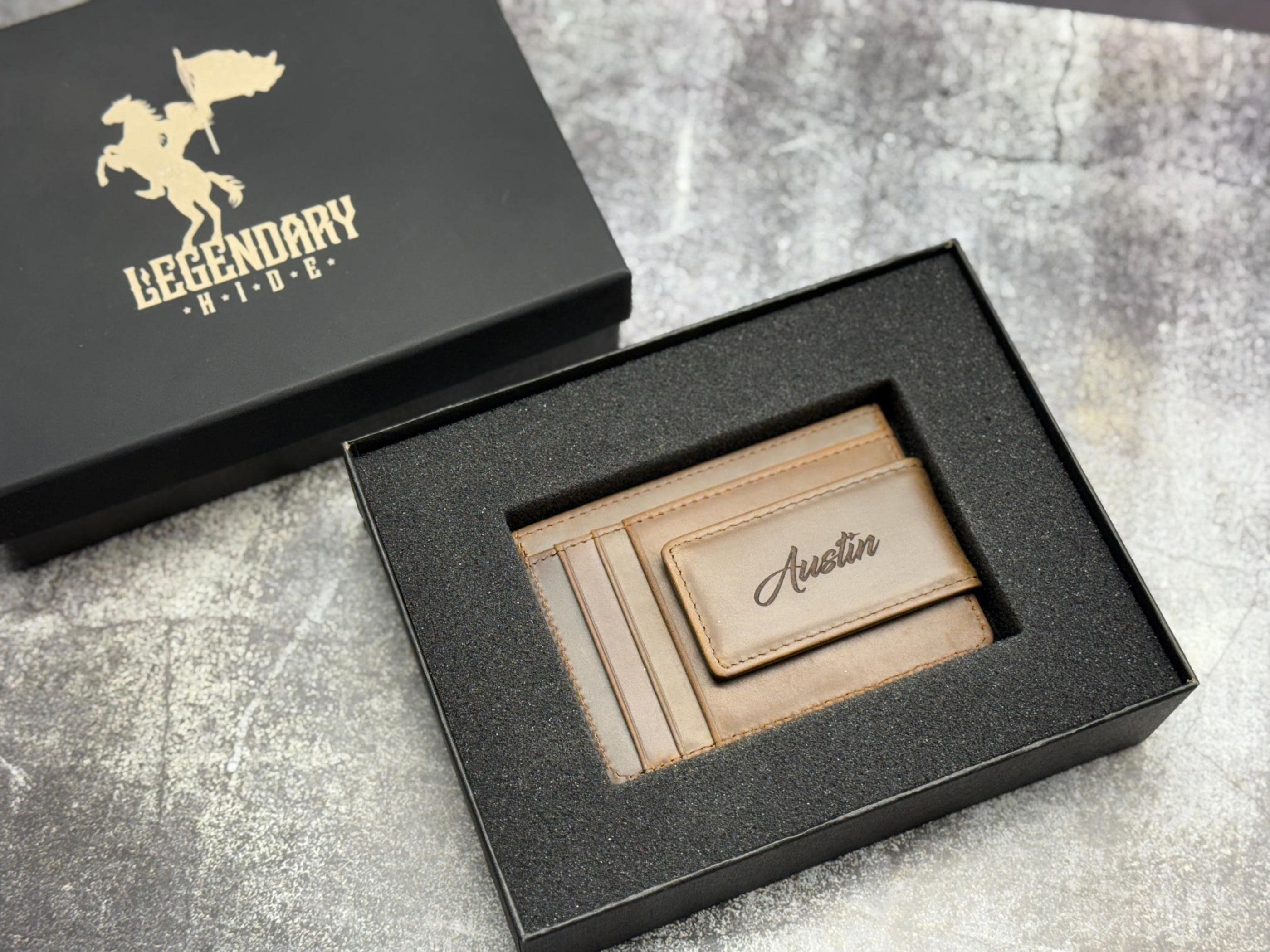 Custom Minimalist Wallet – Personalized Leather Card Holder for Men, Engraved Monogram, Wallet with Money Clip