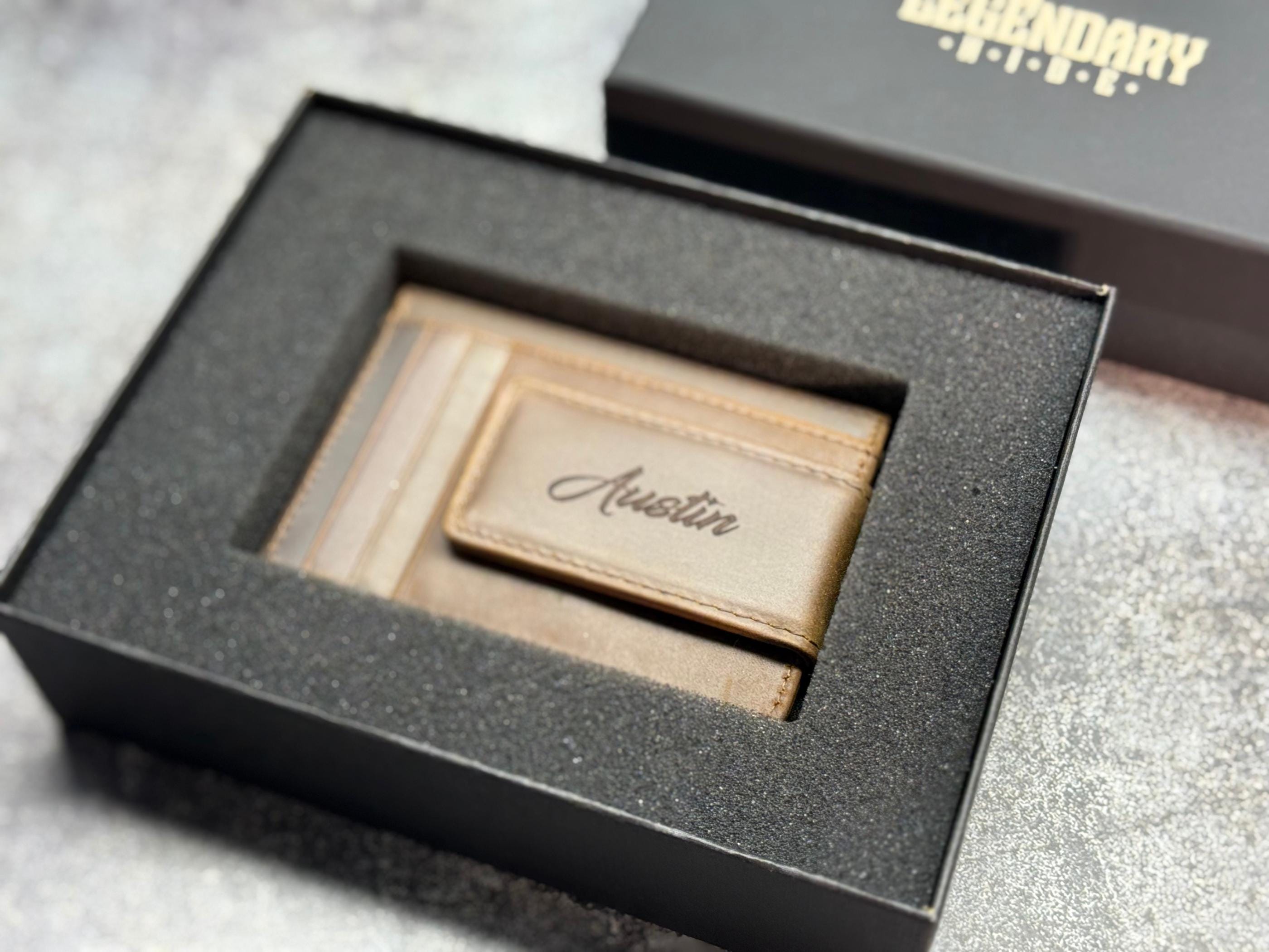 Custom Minimalist Wallet – Personalized Leather Card Holder for Men, Engraved Monogram, Wallet with Money Clip